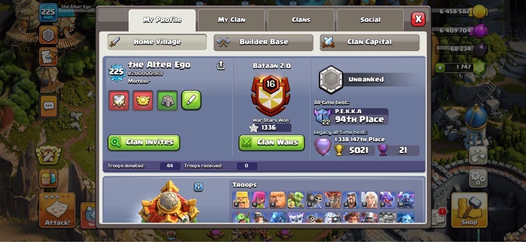 TH16 CoC Account (Negotiable) (Category: Game Gift Cards & Accounts) located in Manila. Submitted by entertrou (Listing ID 1431393954, Image 1). Description: Heroes & Hero Equipment Barbarian King - 90 15: Barbarian Puppet 12: Rage Vial 17: Giant Gauntlet (Epic) 7: Vampstache 16: Earthquake Boots 17: Spiky Ball (Epic) Archer Queen - 94 15: Archer Puppet 15: Invisibility Vial 18: Giant Arrow 9: Healer Puppet 1: Frozen Arrow (Epic) 26: Magic Mirror