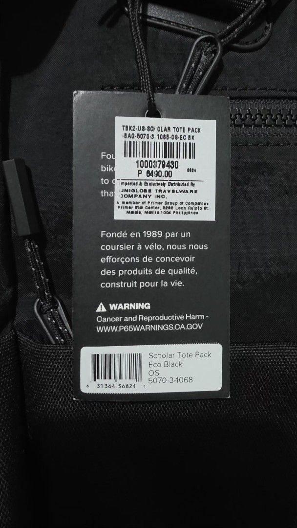 Timbuk2 Scholar Tote Pack Eco Black (Category: Tote Bags) located in Binmaley. Submitted by jner_122 (Listing ID 1431516485, Image 3). Description: - Timbuk2 Scholar Tote Pack - Color: Black -Internal slip pocket fits up to a 13'' laptop -Adjustable and tuckable backpack straps -Two front zip pockets for wallet, keys, and other small items -Dual side pockets fit water bottle, umbrella or mini U-lock -Anti-authority pocket - Zippered main compartm