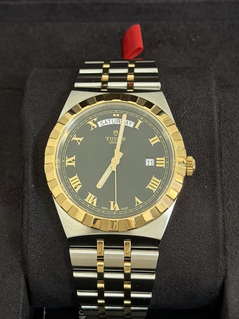 Tudor Royal Yellow Gold Black Dial (Category: Luxury Watches) located in San Juan City. Submitted by rhyswatchph (Listing ID 1431472749, Image 1). Description: Tudor Royal Yellow Gold Black Dial 41mm 28603 Year 2021 Full Set Condition 9.8/10 San Juan City/New Manila QC On hand Other watches available 210,000.
