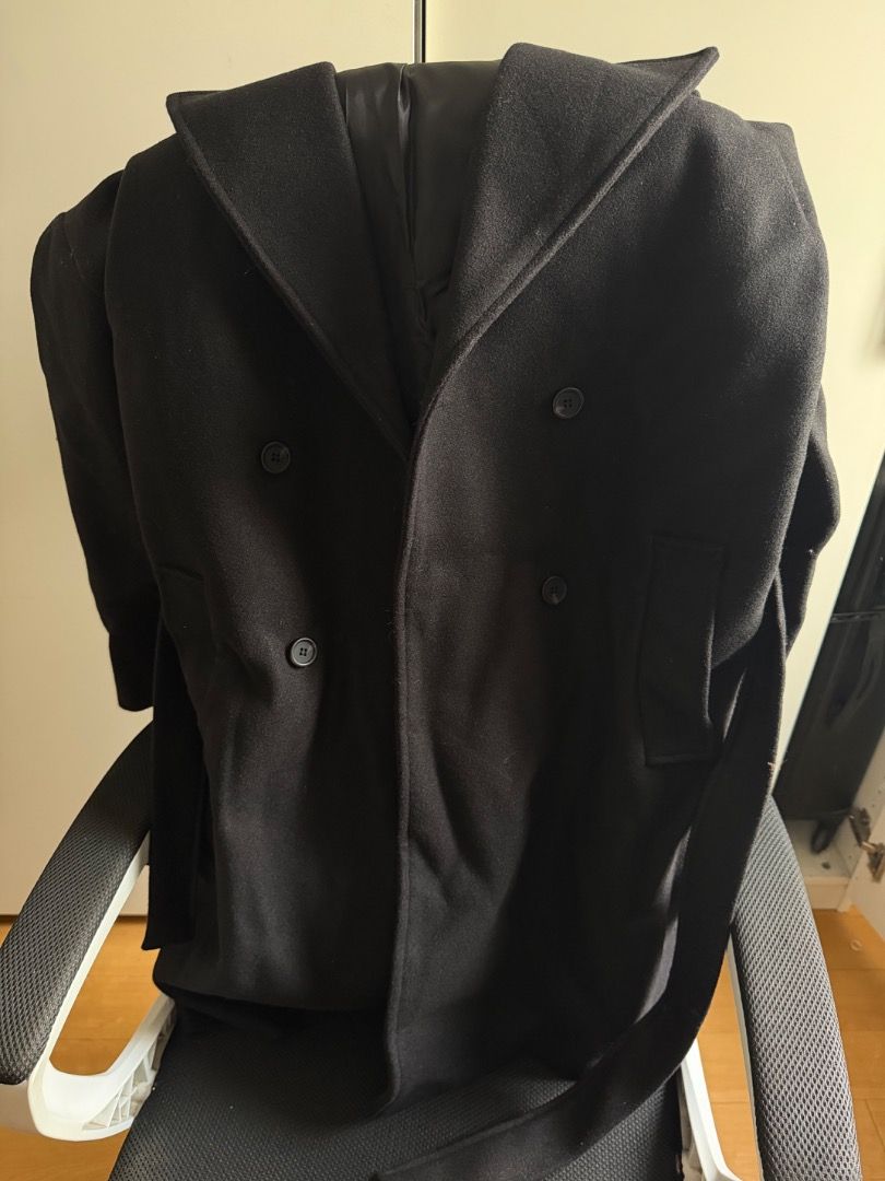 Premium Wool Coat For Female Black (Category: Coats, Jackets and Outerwear) located in Imus. Submitted by ninigurl (Listing ID 1431412501, Image 3). Description: Like new black wool long coat Heavy siya Worn in Seoul this January 2026 lang. 1x lang Can stand winter weather talaga Korean made and brand. Bought in Korea for 5k pesos No issue. No stains. No discoloration. Really like brand new. With belt and working pockets and buttons. I am 5ft3 so
