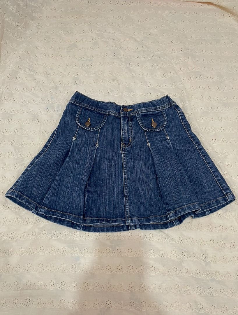 y2k reworked denim skirt (Category: Sets or Coordinates) located in Caloocan City. Submitted by kstnlee (Listing ID 1431516864, Image 1). Description: - xs - small - stretchable (23-25) - rfs: not my style anymore - swipe for when worn (im 5'4 for reference).