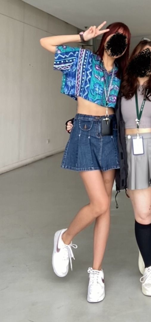 y2k reworked denim skirt (Category: Sets or Coordinates) located in Caloocan City. Submitted by kstnlee (Listing ID 1431516864, Image 3). Description: - xs - small - stretchable (23-25) - rfs: not my style anymore - swipe for when worn (im 5'4 for reference).
