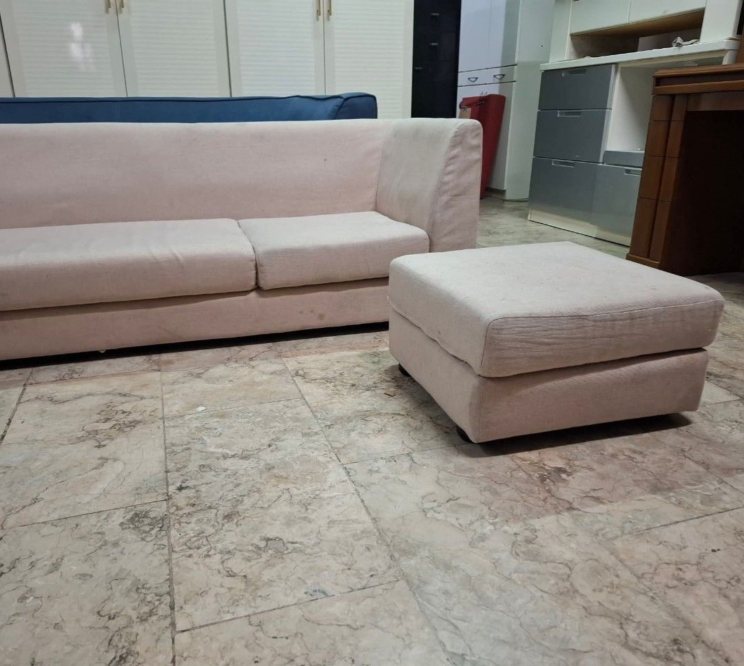 3 Seater Low Sofa with Ottoman Footrest (Category: Sofas) located in Quezon City. Submitted by dannikkishoppe2 (Listing ID 1431737779, Image 3). Description: 3 Seater Low Sofa with Ottoman Footrest ‼️₱9000‼️ *fabric cover, wooden frame, soft foam *low type *needs a little cleaning These are SURPLUS items and not BRAND NEW. Please manage your expectations as there might be minimal flaws. Color may vary due to lighting, it may appear darker or ligh