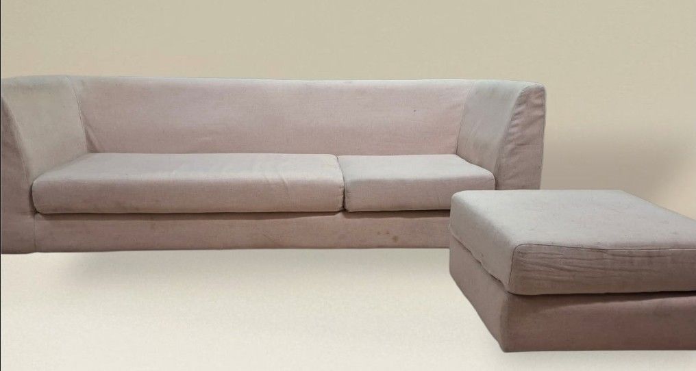 3 Seater Low Sofa with Ottoman Footrest (Category: Sofas) located in Quezon City. Submitted by dannikkishoppe2 (Listing ID 1431737779, Image 1). Description: 3 Seater Low Sofa with Ottoman Footrest ‼️₱9000‼️ *fabric cover, wooden frame, soft foam *low type *needs a little cleaning These are SURPLUS items and not BRAND NEW. Please manage your expectations as there might be minimal flaws. Color may vary due to lighting, it may appear darker or ligh