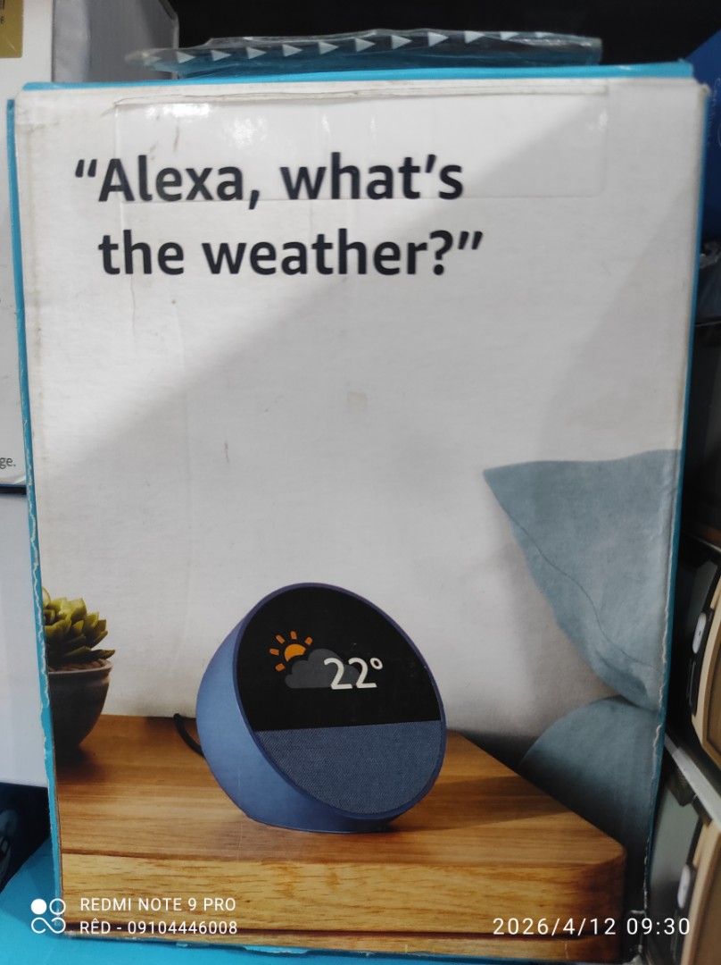 Amazon Echo Dot with Clock (Category: Soundbars, Speakers & Amplifiers) located in Manila. Submitted by red_finders (Listing ID 1431579885, Image 1). Description: - Amazon Echo Dot with Clock - Displays time and weather - Voice-controlled smart speaker - Blue color - Controls smart home devices.