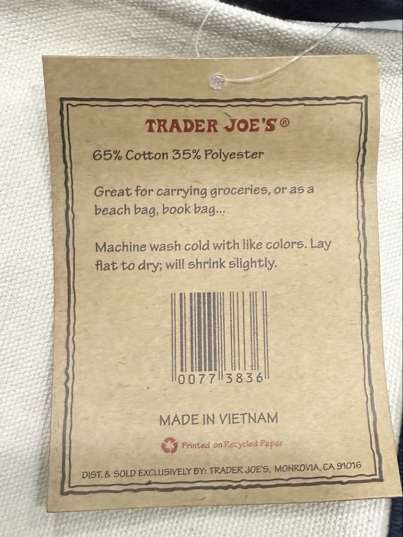 Authentic Trader Joe’s Tote Bag (Category: Tote Bags) located in Quezon City. Submitted by itstrickyvicky (Listing ID 1431562742, Image 3). Description: Purchased in the US April 2026.