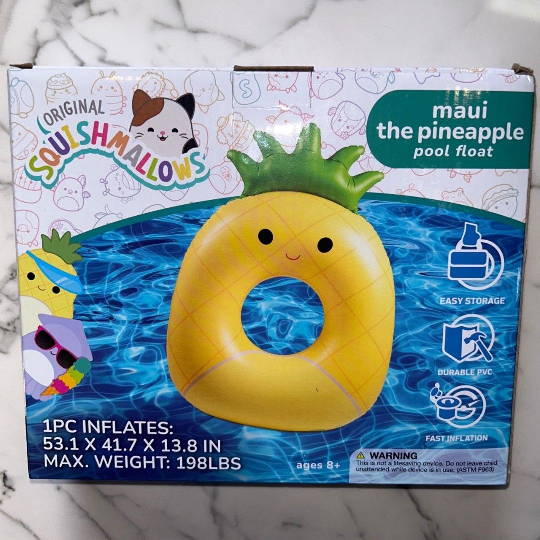 BigMouth x Squishmallows Maui the Pineapple Pool Float (Category: Plushies & Soft Toys) located in Manila. Submitted by totsandtoys (Listing ID 1431724734, Image 1). Description: BigMouth x Squishmallows Maui the Pineapple Pool Float, 8+ = 990.