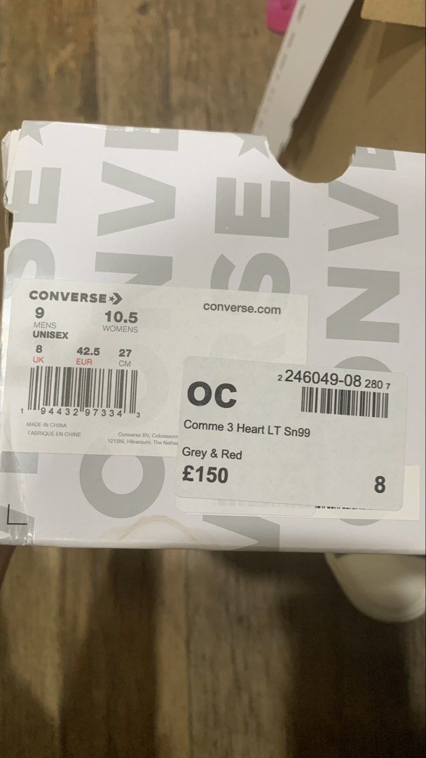 Converse Play Comme des Garcons Grey & Red Sneakers (Category: Sneakers) located in Manila. Submitted by slothyspad (Listing ID 1431784459, Image 2). Description: Men 9.