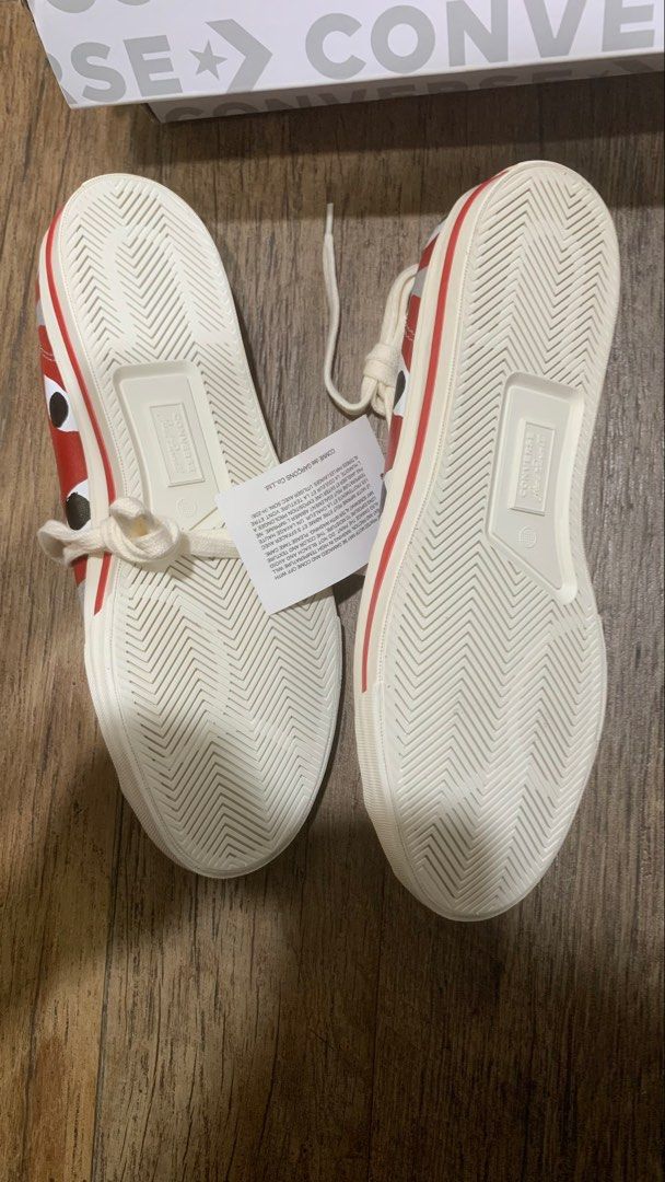 Converse Play Comme des Garcons Grey & Red Sneakers (Category: Sneakers) located in Manila. Submitted by slothyspad (Listing ID 1431784459, Image 3). Description: Men 9.
