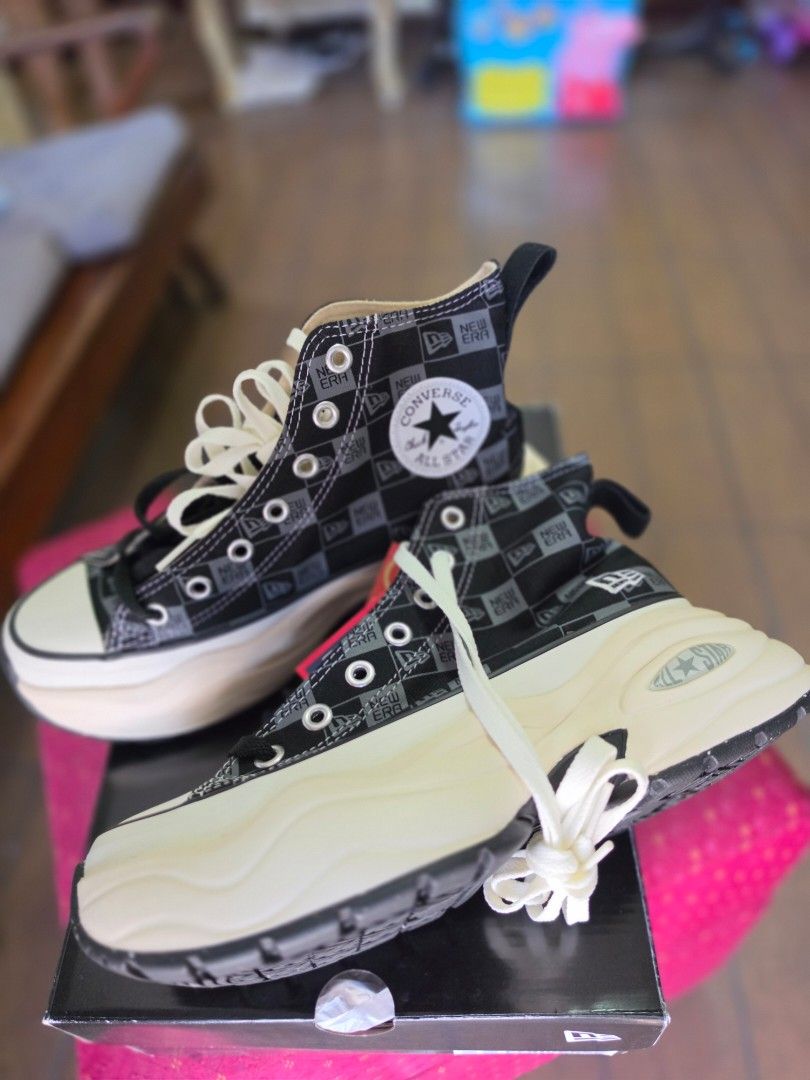 Converse x New Era Surge Trainer Black (Category: Sneakers) located in Angono. Submitted by declothering.ph (Listing ID 1431617965, Image 1). Description: - Converse x New Era Surge Trainer - Color: Black - Size: US 5 / JP 24 - Unique checkered upper design - White laces - Black sole - Converse logo visible - Includes original box and tags.