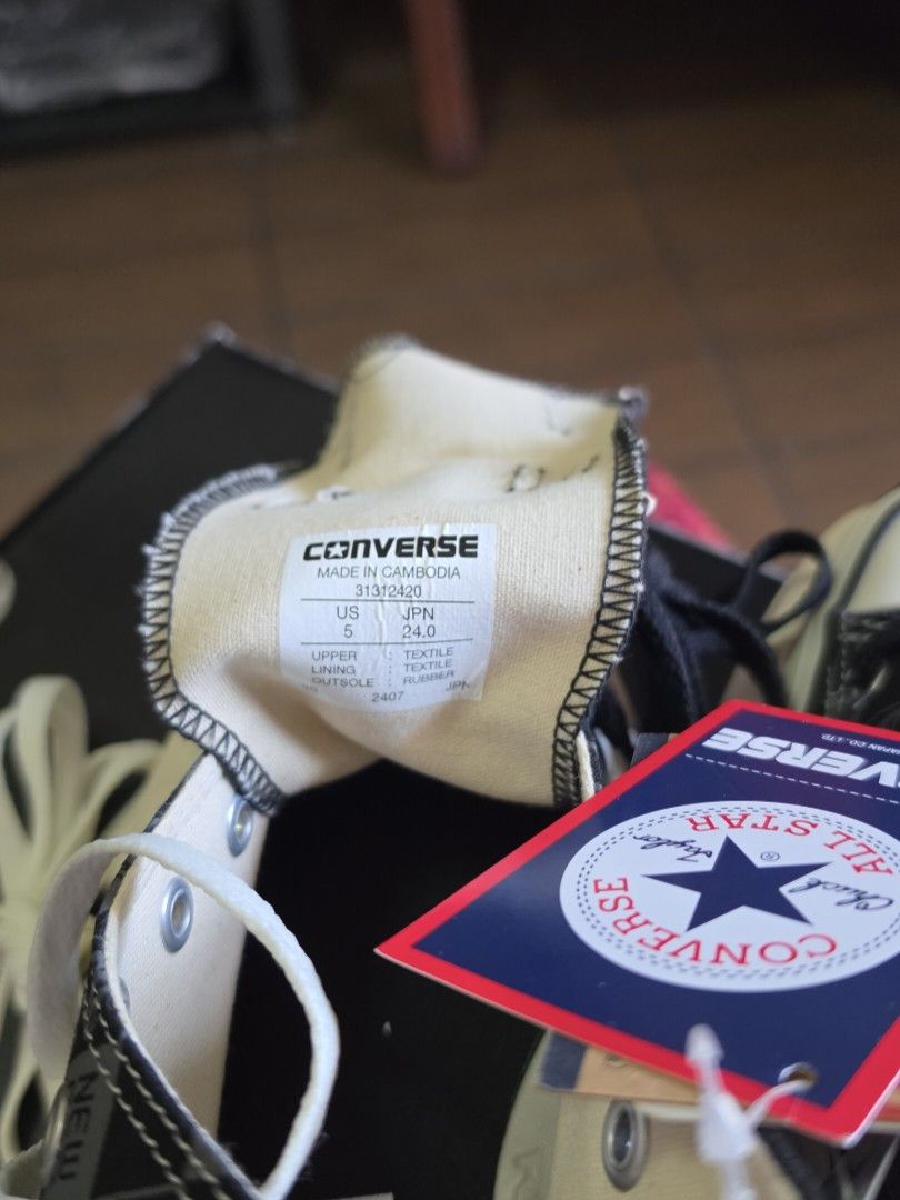 Converse x New Era Surge Trainer Black (Category: Sneakers) located in Angono. Submitted by declothering.ph (Listing ID 1431617965, Image 3). Description: - Converse x New Era Surge Trainer - Color: Black - Size: US 5 / JP 24 - Unique checkered upper design - White laces - Black sole - Converse logo visible - Includes original box and tags.