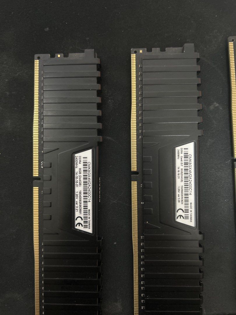 Corsair and KLEVV DDR4 RAM (Category: Computer Parts) located in Taguig. Submitted by kxx_closet (Listing ID 1431770861, Image 2). Description: - Corsair RAM 16gb (2x8gb) - 3200MHz - 1.35V - Model: CMK16GX4M2B3200C16 - KLEVV RAM: Creative Evolution BOLT X 8gb (2x4gb) - 2400mhz - Quantity: Please inquire for details..