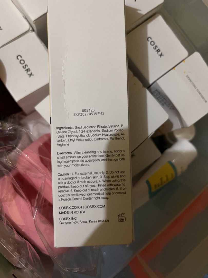 COSRX - SNAIL MUCIN POWER ESSENCE (Category: Face Care) located in Binan City. Submitted by _jnhyk (Listing ID 1431656458, Image 2). Description: BRAND NEW & SEALED COSRX SNAIL MUCIN ESSENCE.