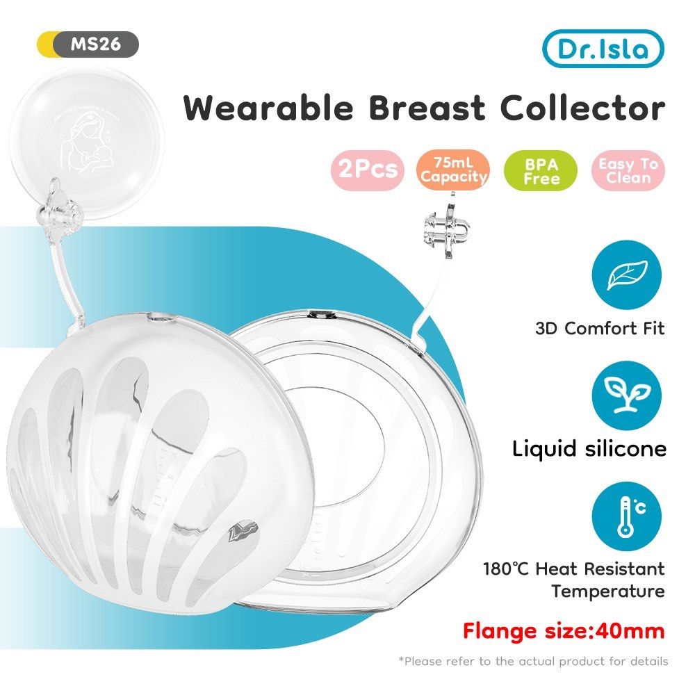 Dr. Isla Wearable Breast Collector (Category: Breastfeeding & Bottle Feeding) located in Manila. Submitted by sherotoninmd (Listing ID 1431763924, Image 2). Description: - Dr. Isla Wearable Breast Collector - Made of food-grade silicone, BPA-free, and odorless - 3D comfort fit design - Withstands up to 180°C heat - 75ml capacity per collector - Collects breast milk and prevents leakage - Protects nipples - Comes with a product box -1 unit was Was