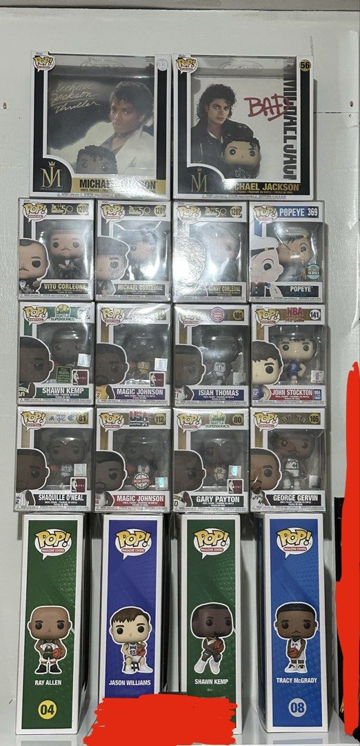 Funko Pop Michael Jackson, NBA, Popeye Vinyl Figures (Category: Figurines & Statues) located in Malabon City. Submitted by reyyyyyyyyyyyyyyy (Listing ID 1431745397, Image 1). Description: For sale: NBA/MOVIE Etc. Funko Pop The Godfather, M. Jordan, M. Jackson sold as set only. Popeye 369 - P1700 Shaquille O’Neal 81 - P550 Allen Iverson 102 - P800 Ray Allen Slam 04- P1100 Larry Bird 77 - P650 Isiah Thomas 101 - P600 Hakeem Olajuwon 106 - P650 Domi