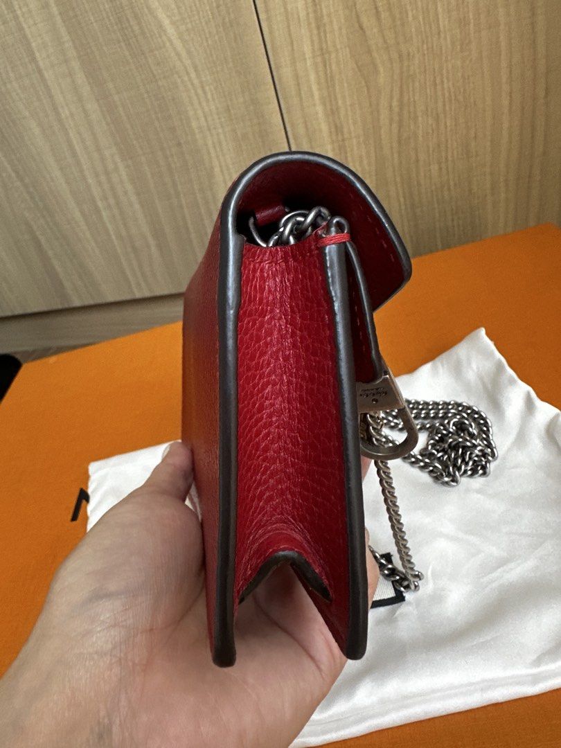 Gucci Dionysus Super Mini Bag Red (Category: Luxury Bags & Wallets) located in Manila. Submitted by ckaicee9249143 (Listing ID 1431733085, Image 3). Description: - Gucci Dionysus Super Mini Bag - Red leather exterior - Chain strap - Iconic tiger head closure - Silver-toned hardware - Includes dust bag - Compact size, perfect for essentials once Lang din siya nagamit like new pa siya Can go with Rank SA OR LOOK BRANDNEW MEET UP AT JAZZ MALL MAKATI