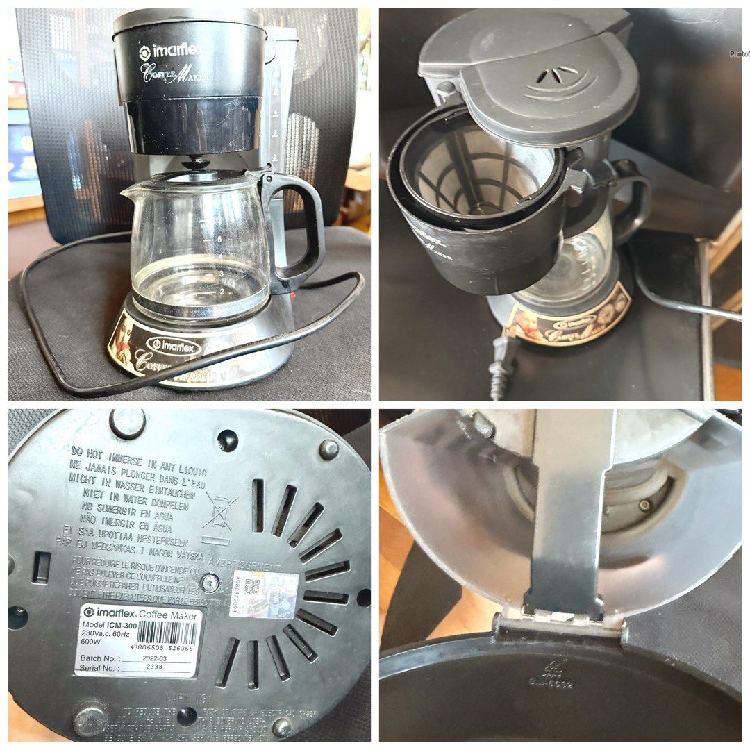 Imarflex Coffee Maker ICM-300 (Category: Coffee Machines & Makers) located in Paranaque City. Submitted by crew08 (Listing ID 1431690751, Image 1). Description: - Imarflex ICM-300 Coffee Maker - Glass carafe with capacity indicator - Auto-drip Coffee Maker -4-6 Cups Capacity -Thermo-glass Carafe -Reusable/Washable Filter Bask -Pilot Light Indicator -Keepwarm Heating Plate Good condition no issue at all, used few times only since we needed a bigge