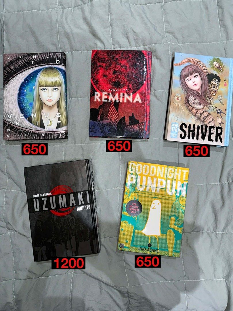 Junji Ito & Goodnight Punpun books (Category: Comics & Manga) located in Manila. Submitted by trumanblack1975 (Listing ID 1431430150, Image 1). Description: 📚 JUNJI ITO ❌ Venus In The Blindspot (₱650) ❌ ❌ Remina (₱650) ❌ ❌ Shiver (₱650) ❌ ❌ Spiral Into Horror UZUMAKI (₱1200) ❌ 📚 INIO ASANO -Goodnight Punpun (₱650) ‼️ Take All for only ₱ 3600 ‼️ Read once, still in GREAT condition — ready for a new reader! .