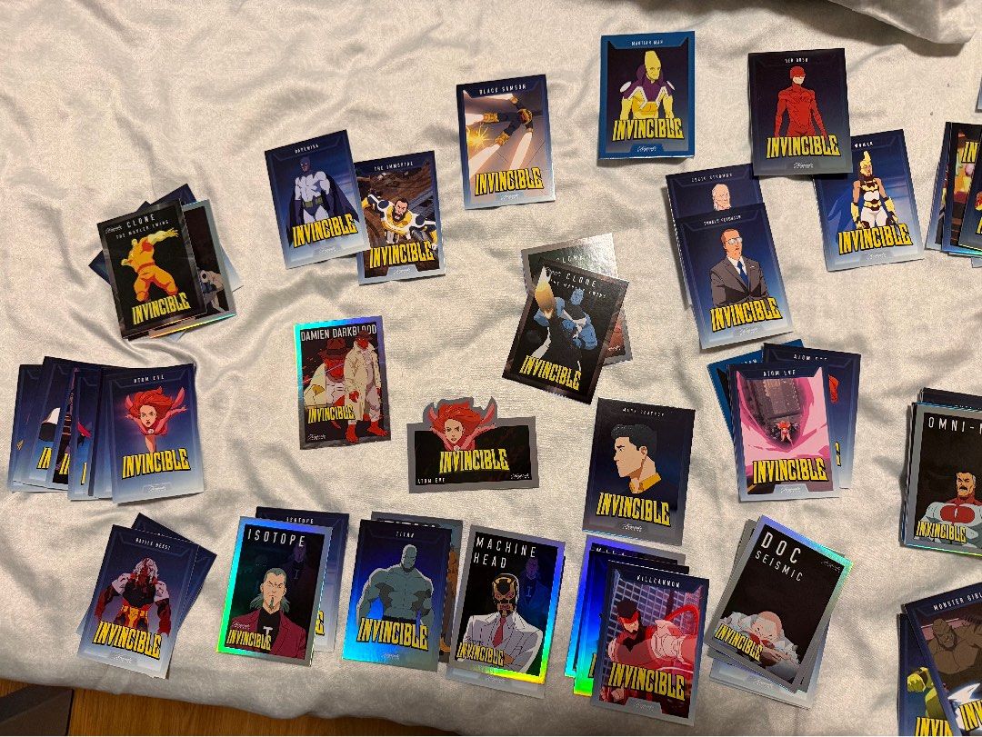 Keepsake Invincible Trading Cards (Category: Raw Singles) located in Manila. Submitted by suavecito77 (Listing ID 1431650290, Image 2). Description: Selling invincible cards 🔥 INVINCIBLE TRADING CARDS (HOLO + RARE INSERTS) 🔥💥 RARE IN PH Selling my Invincible card collection — includes holo cards, parallels, and a rare die-cut insert of Atom Eve. 💰 PRICING: • Atom Eve Die-Cut: ₱1,000 • Holo Cards: ₱300 – ₱800 (depends on character) • Bundle de