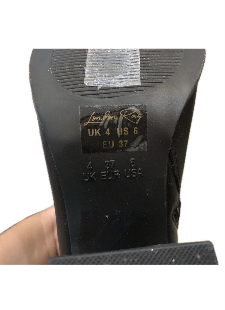 London Ray Black Ankle Boots (Category: Boots) located in Quezon City. Submitted by second_zone (Listing ID 1431716945, Image 3). Description: - London Rag black ankle boots - Square toe design - Block heel - Side zipper for easy wear - UK size 4, US size 6, EU size 37 - Adds a touch of sophistication.