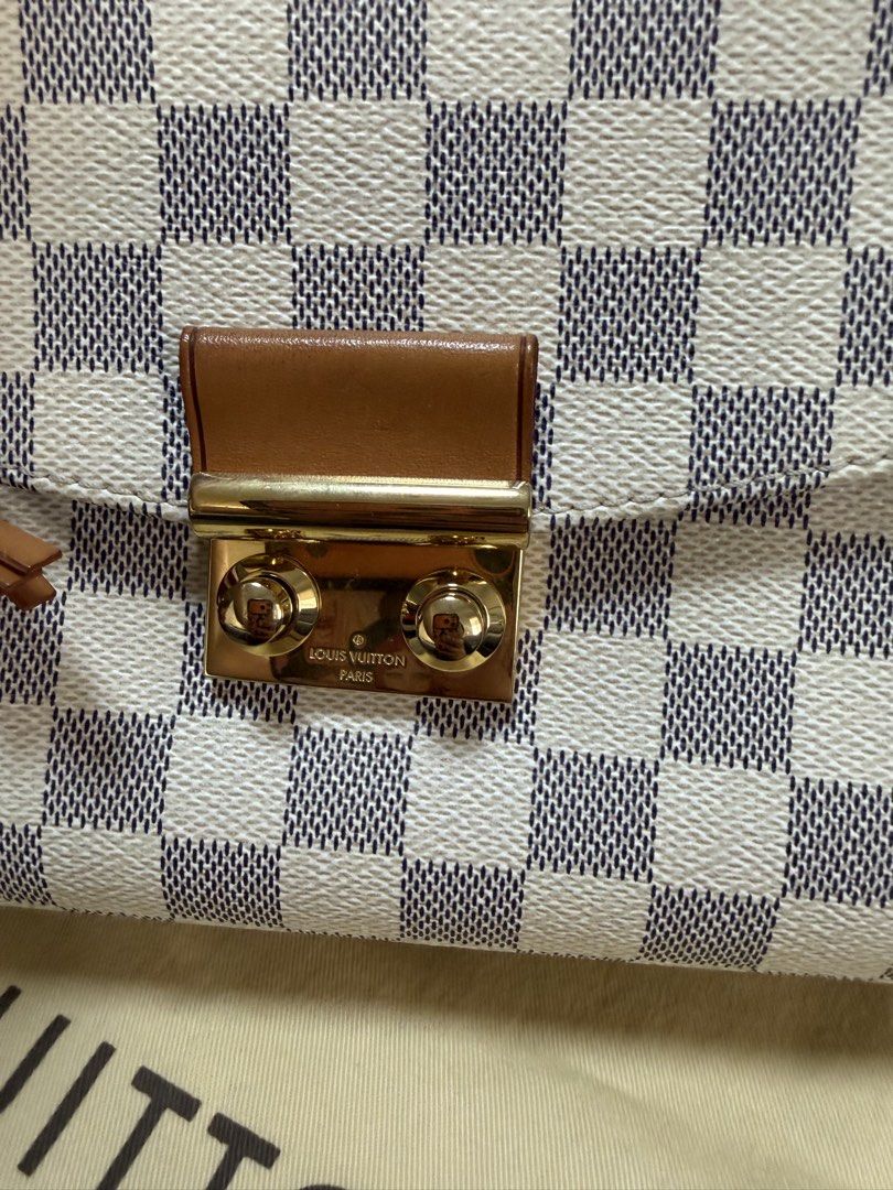 Louis Vuitton Damier Azur Croisette (Category: Luxury Bags & Wallets) located in Manila. Submitted by az.purse (Listing ID 1431745981, Image 2). Description: - Authentic Louis Vuitton Damier Azur Croisette - Top handle and detachable shoulder strap - Gold-tone clasp closure with tassel detail - Includes dust bag and entrupy certificate - Made in France.
