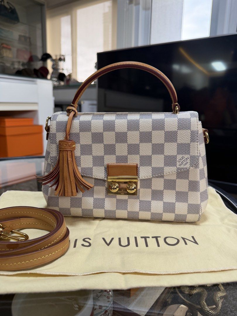 Louis Vuitton Damier Azur Croisette (Category: Luxury Bags & Wallets) located in Manila. Submitted by az.purse (Listing ID 1431745981, Image 1). Description: - Authentic Louis Vuitton Damier Azur Croisette - Top handle and detachable shoulder strap - Gold-tone clasp closure with tassel detail - Includes dust bag and entrupy certificate - Made in France.