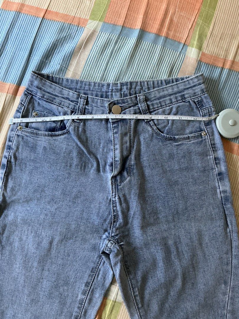 Micro Flared Sky Blue Denim Pants Split Leg Skinny Stretchy Jeans (Category: Jeans) located in Capas. Submitted by aaaaaaaaaaa_ (Listing ID 1431598643, Image 2). Description: - Light wash denim jeans - Slit hem design - Button and zipper closure - Straight leg fit - Waist: Approximately 14 inches.