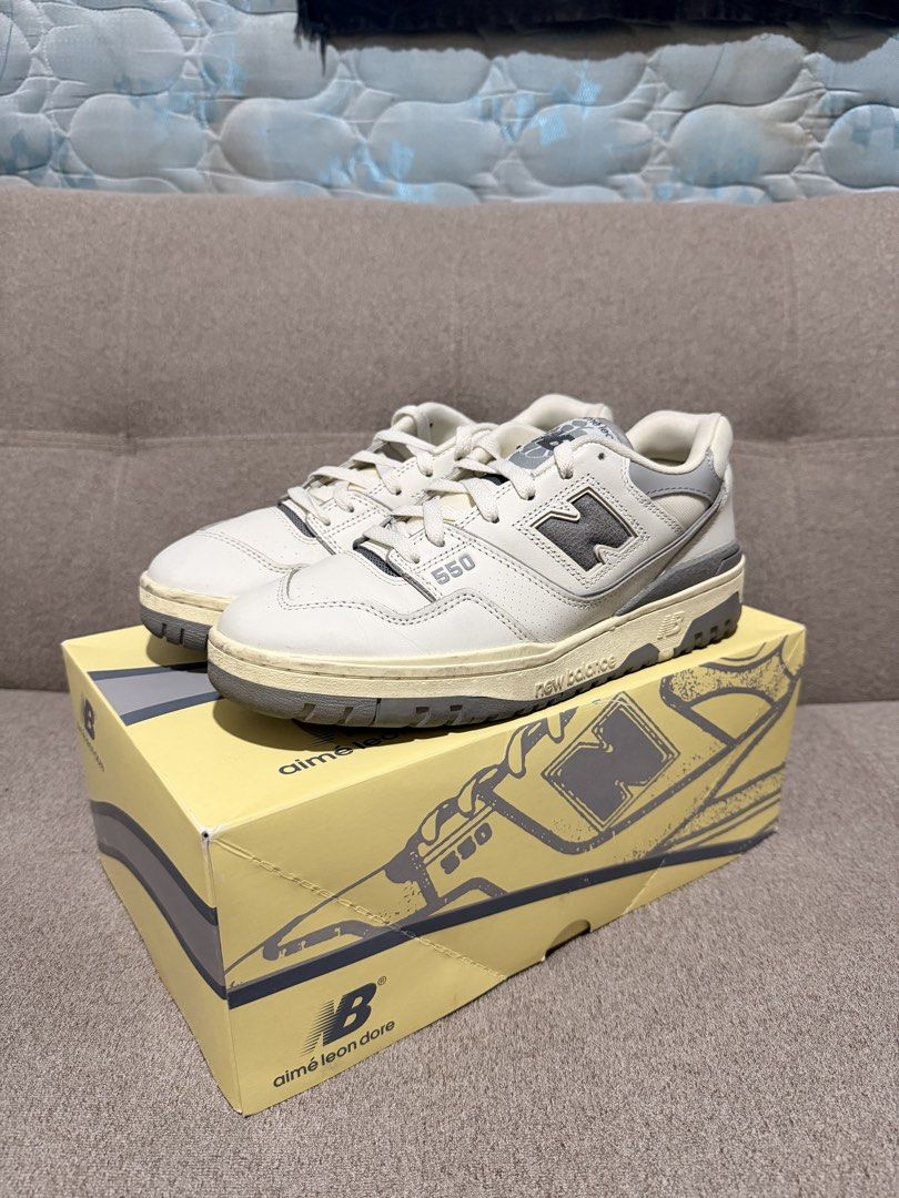 New Balance 550 Aimé Leon Dore (Category: Sneakers) located in Manila. Submitted by narm_711 (Listing ID 1431689250, Image 2). Description: - New Balance 550 sneakers, collaboration with Aimé Leon Dore. - Color: Cream and Grey. - Size: US 8.5 - Includes original box. - Features New Balance logo on the side. - Aimé Leon Dore logo on the heel..