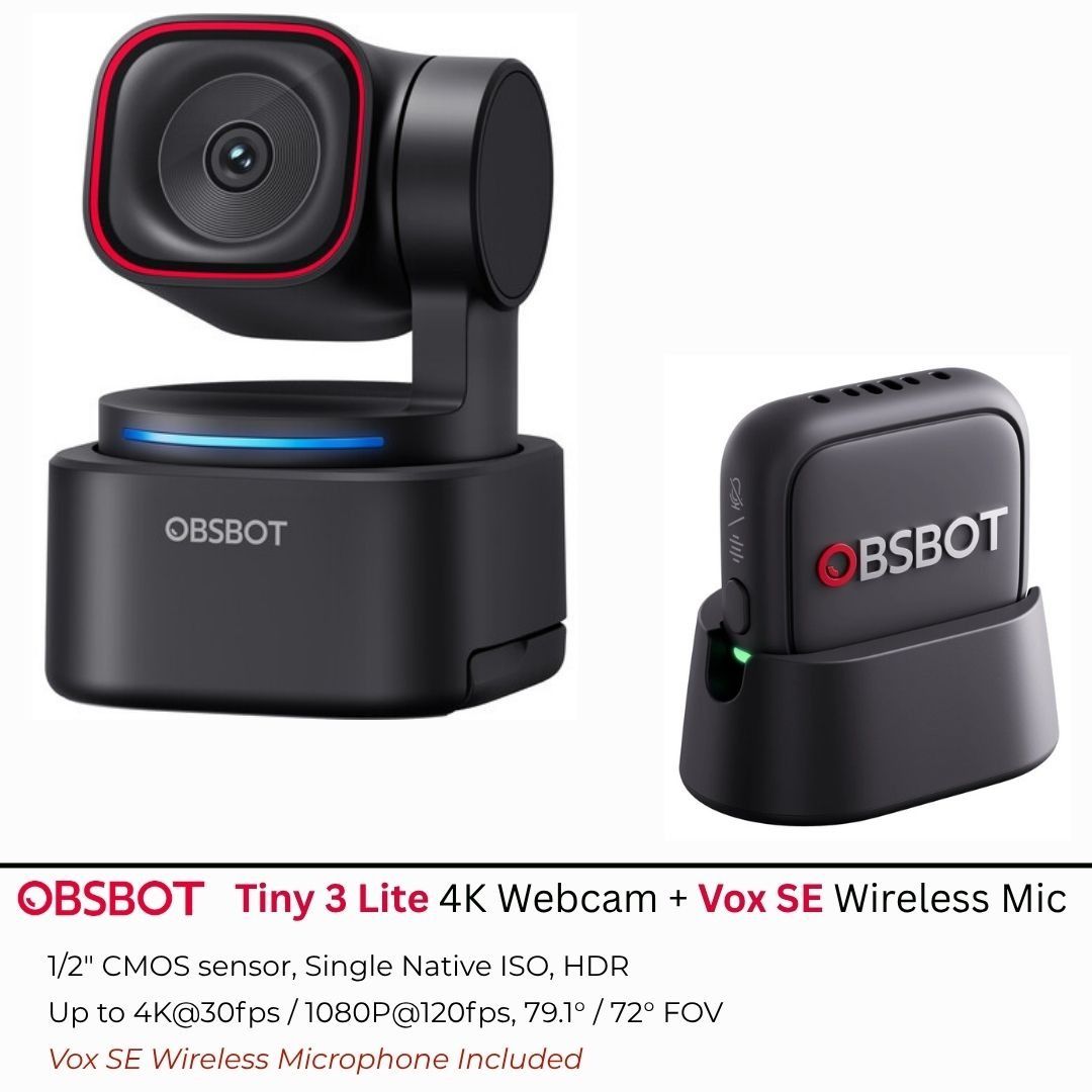 OBSBOT Tiny 3 Lite 4K USB AI-Powered PTZ Tracking Webcam Camera ...