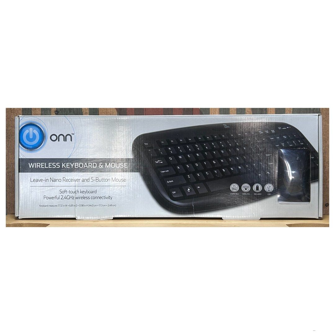 Onn Wireless Keyboard & Mouse Leave-in Nano Receiver and 5-Button Mouse (Category: Computer Keyboard) located in Pasig City. Submitted by califinestcollectibles (Listing ID 1431641141, Image 3). Description: Onn Wireless Keyboard & Mouse Leave-in Nano Receiver and 5-Button Mouse EL#655 2pcs On Hand - 1100 each Almost New With Box Tested No Batteries Model Number: ONA11HO087 Soft-touch Keyboard Powerful 2.4GHZ wireless connectivity Keyboard measur