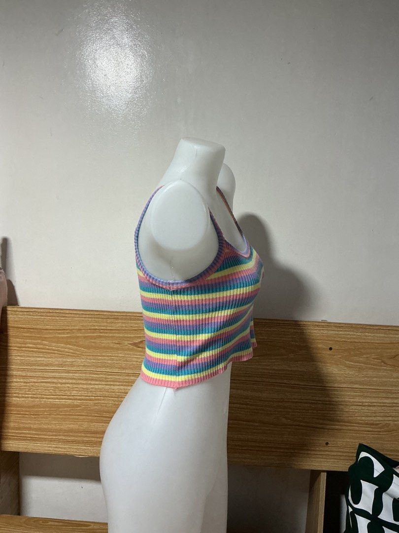Pastel Color Striped Crop Top (Category: Others Tops) located in Mandaluyong City. Submitted by fayemaure (Listing ID 1431626096, Image 2). Description: - XS-S - Colorful striped design - Ribbed texture - Spaghetti straps - Cropped length - Ready to wear mannequin’s * bust: 32” * shoulder width: 15” * arm opening: 12” * waist: 24” * hips: 34” A MUST READ, BEFORE SHOPPING!! MOP: Gcash only (no cod) | cash upon meet-up (within Mandaluyong only) SHI