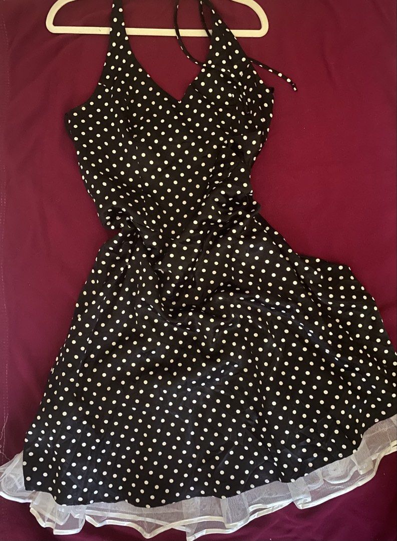 Polka Dot Halter Dress with Tulle (Category: Dresses) located in Tuguegarao City. Submitted by Miss_mich (Listing ID 1431587233, Image 1). Description: - Classic polka dot pattern - Halter neckline - Flowing skirt - White tulle underskirt - V-neckline - Tie at back of neck - Lightweight fabric - Perfect for warm weather.