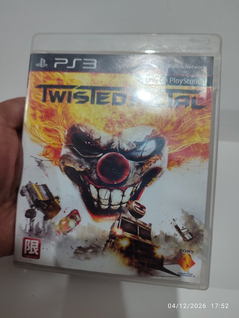 PS3 - Twisted Metal (PRE-OWNED) "R3" (Category: PlayStation) located in Mendez-Nunez. Submitted by sf2_gameshop (Listing ID 1431690248, Image 2). Description: PLEASE READ CONDITION: Pre-owned item. The disc has a short scratch (pls. see posted photo). Tested working. It comes with a game manual and inserts. GENRE: Vehicular combat MODE: 1 to 4 players REGION: 3 - Asia VOICE: English IN-GAME Text: English MANUAL: English Feel free to chat for any 