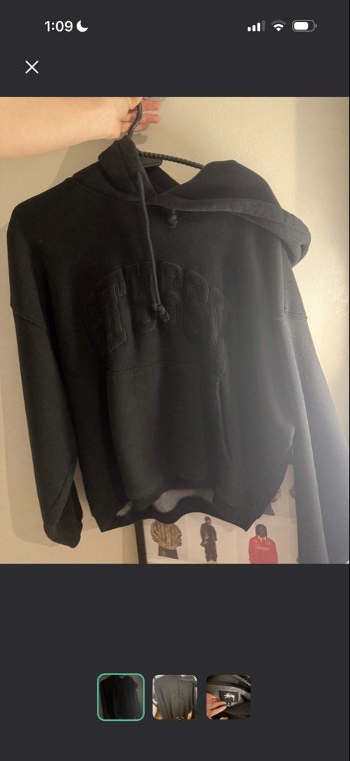 Stussy Hoodie (Category: Hoodies) located in Binan City. Submitted by twobananas (Listing ID 1431657287, Image 1). Description: - Black Stussy hoodie - Size: S - Made in Vietnam - Features the iconic Stussy logo - Drawstring hood - Front pocket.