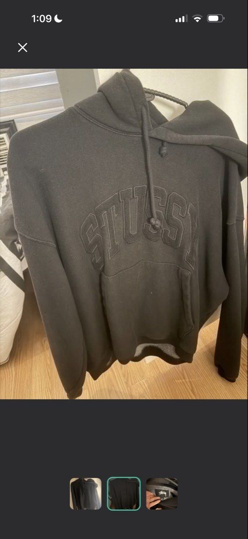 Stussy Hoodie (Category: Hoodies) located in Binan City. Submitted by twobananas (Listing ID 1431657287, Image 2). Description: - Black Stussy hoodie - Size: S - Made in Vietnam - Features the iconic Stussy logo - Drawstring hood - Front pocket.