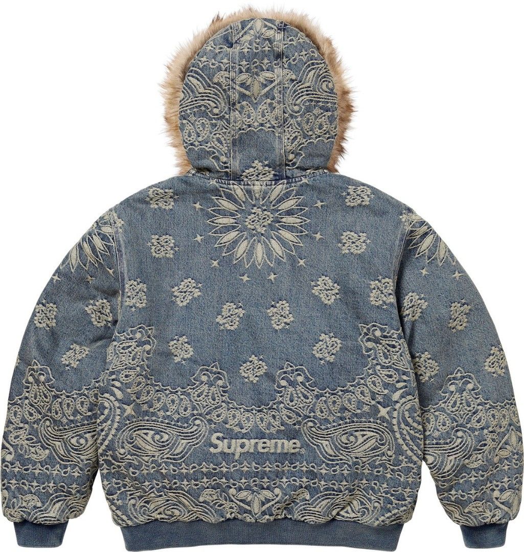 Supreme Bandana Jacquard Denim Jacket (Category: Luxury Apparel) located in Manila. Submitted by fangednoumena (Listing ID 1431612454, Image 2). Description: This item is for pre-order. Payment first to secure transaction. Expect arrival of the item for a week or two. All sizes (S to XL) available..