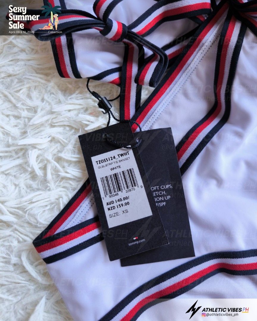 Tommy Hilfiger Bikini - White XS (Category: Bikinis & Swimsuits) located in Marikina City. Submitted by athleticvibes_ph (Listing ID 1431579691, Image 3). Description: Available in XS and S TOP Band size: XS (23”- 28”); S (24”-29”) Details: padded Condition: Brand new with tag BOTTOM Waist: XS (24”-28”); S (26”-30”) Condition: Brand new with tag Set retails for 140 AUD (Php 5,900) .
