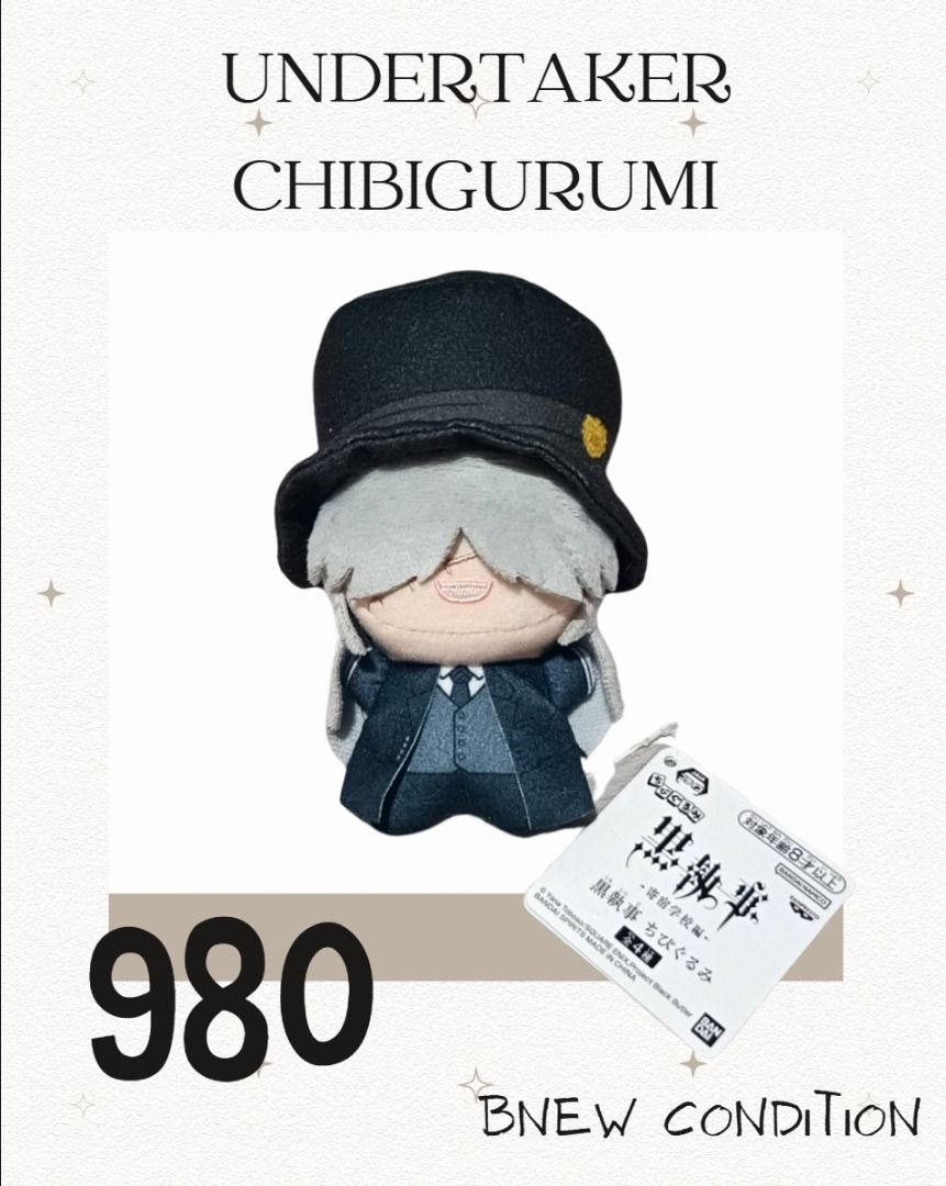 Undertaker Chibigurumi Black Butler (Category: Figurines & Statues) located in Bayambang. Submitted by true_veebees (Listing ID 1431765227, Image 1). Description: Decluttering Personal collection Location: Pangasinan MOD: JNT, LBC, SPX MOP: Gcash/Maribank.