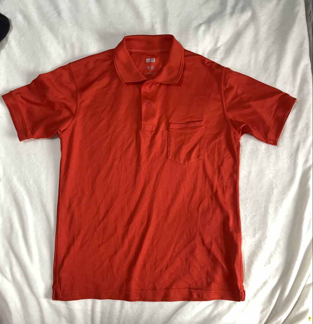Uniqlo Red Polo Shirt (Category: Tshirts & Polo Shirts ) located in Mandaluyong City. Submitted by mandmclosey_ (Listing ID 1431661288, Image 2). Description: - Uniqlo Polo Shirt - Vibrant red color - Size: L - Features: - Classic polo collar - Chest pocket - Short sleeves - Button-up placket - Measurements: - Length: 16 inches - Width: 19 inches - Sleeve Hole: 6 inches - Versatile for casual wear. - never been worn!! Loc: Mandaluyong City Mode o