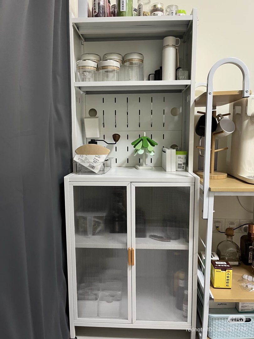 White Kitchen Cabinet with Glass Doors, Furniture & Home Living ...