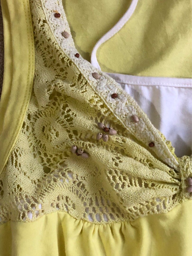 Yellow Flowy Summer Cami Top (Lace Front Design) (Category: Others Tops) located in Bulacan. Submitted by kellythrifts (Listing ID 1431657052, Image 2). Description: Type: Sleeveless cami / top Color: Vibrant yellow Details: Lace front panel with bead accents Fit: Flowy and comfy Straps: Adjustable Condition: (brand new) Size: S - M Material: Lightweight and breathable ✨ Perfect for casual wear, summer outfits, or layering! 📌 RFS: Decluttering �