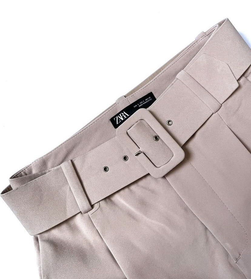 Zara Beige Trousers with Belt (Category: Other Bottoms) located in Cavite. Submitted by eessaa08 (Listing ID 1431652502, Image 3). Description: - 100% Original Zara beige trousers - Size S on tag (27-28”) - High-waisted - Wide belt with square buckle - Tailored fit - Made in Morocco - Perfect for casual or semi-formal wear - Creates a chic and sophisticated look MOP: BDO/Gcash MOD: J&T or Lalamove J&T shipping every Saturday and Sunday only Lalam