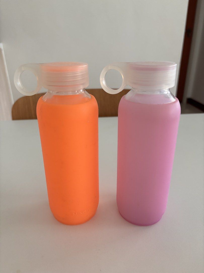 300ml Glass Water Bottles - Orange & Purple, 2 for $8
