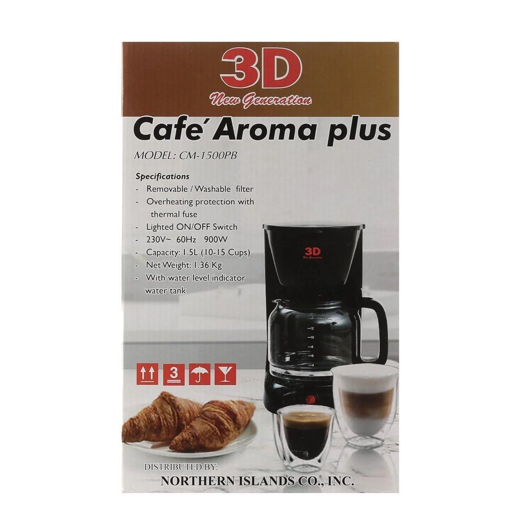3D Cafe Aroma Plus Coffee Maker CM-1500PB - 1.5L (Category: Coffee Machines & Makers) located in Manila. Submitted by sherotoninmd (Listing ID 1431844392, Image 2). Description: - 3D Cafe Aroma Plus CM-1500PB Coffee Maker - 1.5L capacity (10-15 cups) - Removable and washable filter - Overheating protection - Water level indicator - 230V, 900W - Includes coffee scoop -Brandnew, sealed. given as a gift.
