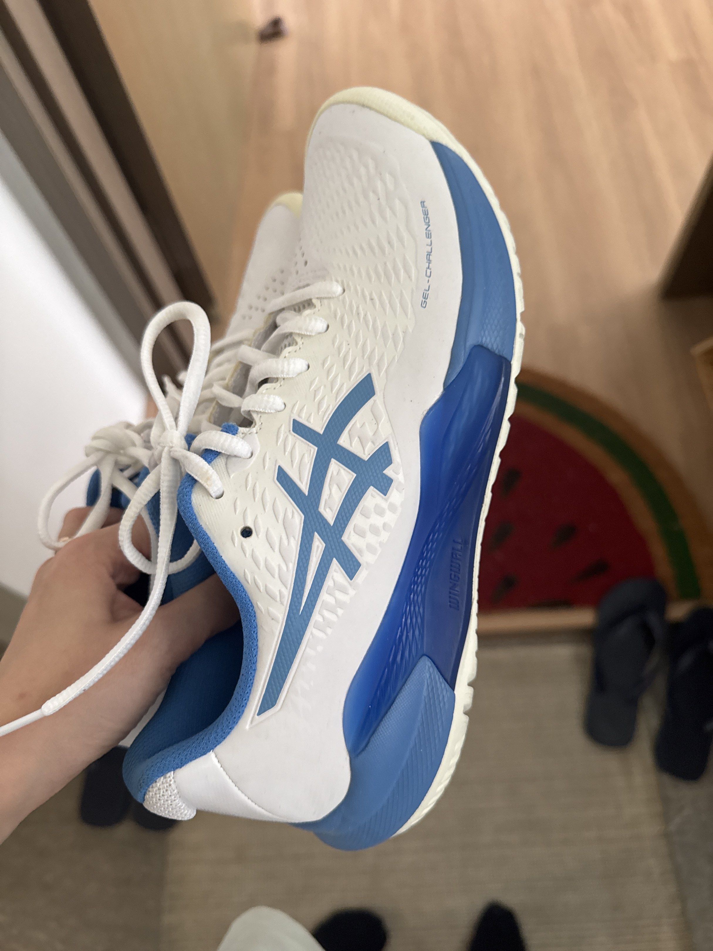 Asics Gel-Challenger 13 Tennis Shoes - US 8 (Category: Sneakers) located in Singapore. Submitted by misskay89 (Listing ID 1431860702, Image 2). Description: - Asics Gel-Challenger 13 tennis shoes - Size: US 8, UK 6, EUR 39.5, 25.0 cm - Made in Vietnam - Minimal wear - Great for tennis or everyday use.