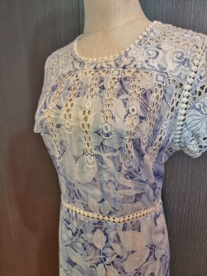 Authentic Zimmermann confetti scallop dress (Category: Dresses) located in Manila. Submitted by bejwled (Listing ID 1431921137, Image 3). Description: Zimmermann Confetti Scallop Shift Dress features a pale blue and white floral eyelet design with short sleeves and a scalloped hem. Brand: Zimmermann **100% guaranteed authentic from Australia. Condition: pre-loved. like new. no visible flaws Size on tag is 1 (Small) Shipping is via LBC or lalamove