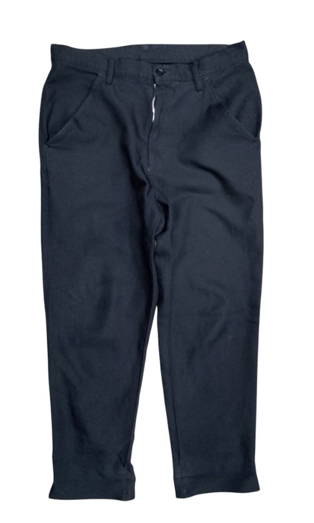 BLACK Comme des Cargon (Category: Trousers) located in Zamboanga. Submitted by abubazir7 (Listing ID 1431931216, Image 1). Description: Black Comme des Cargon (Authentic) Polyester Cropped Slacks Pants, Black, Size M Waist: approx. 32 Inches Rise: approx. 11 Inches Inseam: approx. 25 inches Thigh width: approx. 10 inches Hem width: approx. 7 inches Length: approx. 36 inches (Used) Excellent Condition 1800.