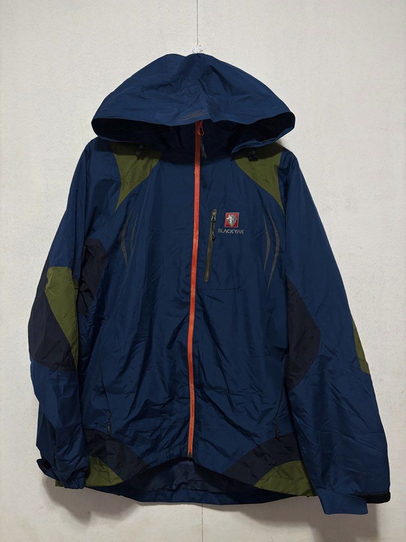 Black Yak Hooded Jacket (Category: Coats, Jackets and Outerwear) located in Manila. Submitted by nikaiah_finds (Listing ID 1431982020, Image 1). Description: -Excellent Condition -Dimes: L30xW25 - Black Yak hooded jacket - Color: Navy blue with olive green accents - Features a full-length orange zipper - Includes a hood - Black Yak logo on chest and back - Size: 110 - Made in Vietnam.