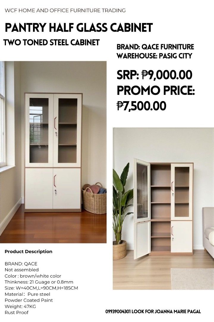 BODEGA PRICE HALF GLASS SWING STEEL CABINET (Category: Shelves, Cabinets & Racks) located in Quezon City. Submitted by wcfhomeandoffice (Listing ID 1431858479, Image 2). Description: Guaranteed Lowest Price in the market. 👌💯 WAREHOUSE LOCATION: PASIG CITY (NO SHOWROOM PURE WAREHOUSE ONLY) ‎ ‎● Same Day Delivery via Lalamove or Transportify ‎● Great Discount for Bulk Orders 10 units above ‎ ‎For orders & further assistance hit 📨 ‎Look for Joann