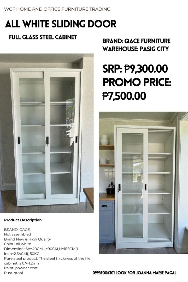 BODEGA PRICE SLIDING FULL GLASS STEEL CABINET (Category: Shelves, Cabinets & Racks) located in Quezon City. Submitted by wcfhomeandoffice (Listing ID 1431857787, Image 2). Description: Guaranteed Lowest Price in the market. 👌💯 WAREHOUSE LOCATION: PASIG CITY (NO SHOWROOM PURE WAREHOUSE ONLY) ‎ ‎● Same Day Delivery via Lalamove or Transportify ‎● Great Discount for Bulk Orders 10 units above ‎ ‎For orders & further assistance hit 📨 ‎Look for Joa